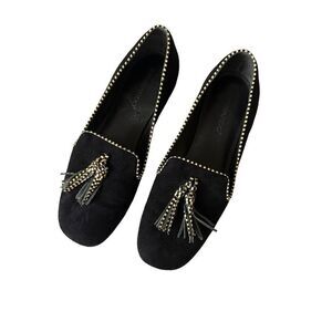 Bernardo Erica Black Suede Patent Leather Trim Loafer Flats Sz 7 1/2 M